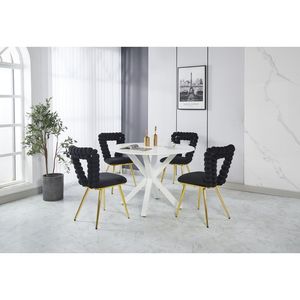 Set di 2 Sedie da Pranzo Moderne con Gambe in Tubo Dorato e Cuscini Neri Morbidi, Schienale Confortevole per Sala da Pranzo - Product Image 5
