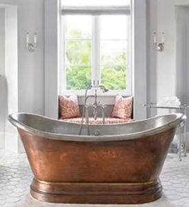 Baignoire autoportante en cuivre ovale, baignoire en métal artisanale de luxe pour la maison, l'hôtel, la salle de bain - Product Image 1