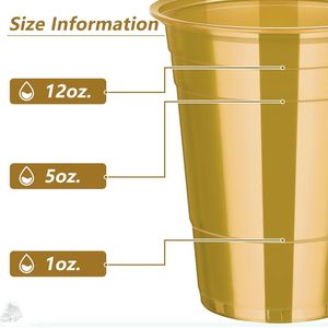 Lot de 100 gobelets en plastique jetables dorés de 16 oz, résistants, pour fêtes, mariages, anniversaires, remises de diplômes - Décorations de table haut de gamme - Product Image 2