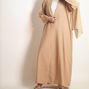 Private Label Modest Women <b>Abaya</b> with <b>Satin</b> Fabric Plaid Pattern Floor-Length Design and Custom Logo Embroidery - Product Image 3