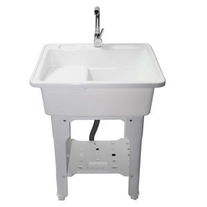 White Freestanding Plastic Utility Sink Drop-in Deep Sink Kit with Inlet Pipe Drain for Outdoor or Laundry Use - Product Image 5