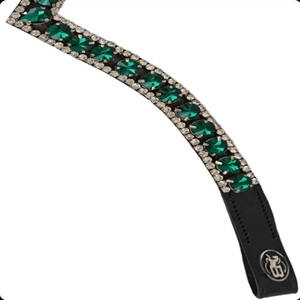 Diadema para Caballo de Cuero Genuino con Cristales Verdes en Forma de V, Mega Bling, Personalizada al por Mayor, Full Cob G.K. INTERNATIONAL GKBB 4818 - Product Image 6