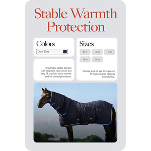 Couverture de cheval d'intérieur personnalisée en tissu 600D de poids moyen |   Linge de lit imperméable combiné avec protège-cou |   Tapis stable de 72 pouces - Product Image 2