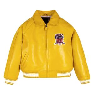 Blouson Bomber d'Hiver Imperméable en Cuir Rouge pour Homme Avirex, Style Urbain, avec Patch Brodé, Col Montant et Fermeture Éclair sur le Devant - Product Image 5