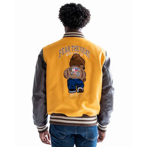 Fabricante OEM, Chaquetas Letterman Personalizadas de Buena Calidad al por Mayor, Chaqueta Varsity de Invierno con Cuerpo de Lana y Mangas de Cuero para Hombre - Product Image 3
