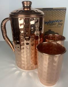 Copper elegant jug with lid and glass set metal drinkware for <b>water</b> juice serving durable reusable kitchen dining - Product Image 3