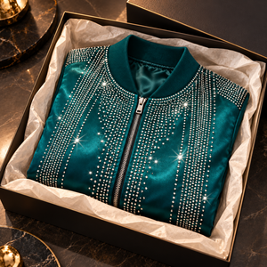 Chaquetas de Satén con Pedrería para Hombre, Chaqueta Bomber Brillante con Cristales y Lentejuelas, Estilo Hip Hop, Ropa de Calle para Fiesta - Product Image 3