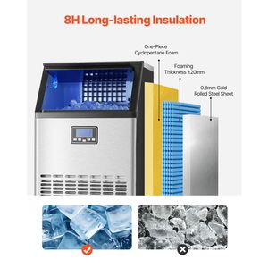 Macchina per il Ghiaccio Commerciale con Capacità di Stoccaggio di 60kg, 45 Cubetti di Ghiaccio in 15 Minuti, Pompa di Scarico, Display LED, Stoccaggio 33lbs, 100lbs/24H - Product Image 5