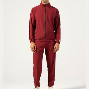 Ensemble de survêtement rouge pour homme, sweat-shirt et pantalon à fermeture éclair intégrale, respirant, coupe classique, vêtements d'automne, couleur unie, matière polyester - Product Image 1