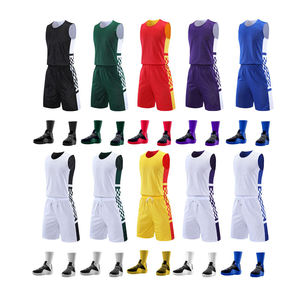 Ensemble de maillots de basket-ball personnalisés pour hommes, sans manches, col en V, polyester respirant, uniforme avec motif à carreaux - Product Image 1