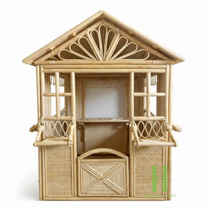 Maison de poupée artisanale HNH en rotin moderne, maison miniature en bambou tressé naturel pour enfants, jouet écologique, ensemble de jeu d'imitation pour chambre à coucher - Product Image 4
