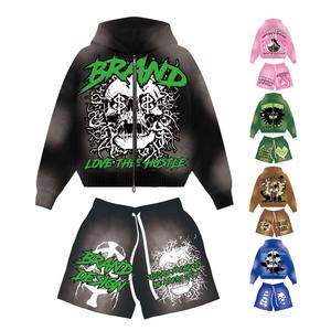 Conjunto Popular de Sudadera con Capucha y Pantalones Cortos con Estampado de Letras en Algodón para Hombre y Mujer, Estilo Casual de Manga Larga para Primavera y Verano - Product Image 2