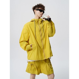 Men's Hooded Windbreaker <b>Jacket</b> Gray Polyester Zipper Closure Streetwear Loose Fit Spring Outdoor Wear - Product Image 6