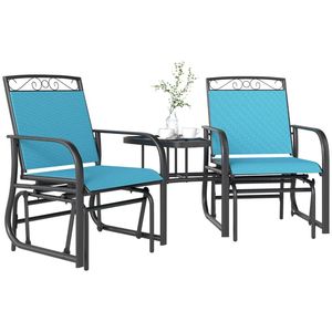 Set da Giardino con 2 Sedie a Dondolo Blu e Tavolino per Terrazza - Product Image 5
