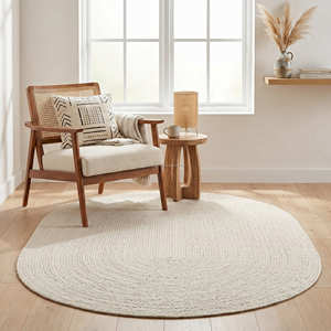 Premium Oval Braided Jute Area Rug in Natural for Scandinavian Living Room - Product Image 1