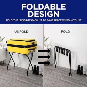 Foldable Metal <b>Luggage</b> Rack Stylish Steel Frame Suitcase Stand with Durable Nylon <b>Straps</b> Space Saving Guest Room Organizer - Product Image 3