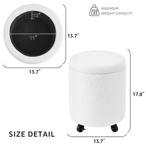 Taburete Rodante Multifuncional de Terciopelo Teddy, Otomana de Almacenamiento con Reposapiés y Mesa de Centro, Otomanas con Ruedas - Product Image 2
