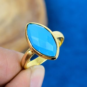 Natural Turquoise Gemstone Marquise Shape <b>Ring</b> 18k Gold Micron Over <b>925</b> Sterling <b>Silver</b> - Product Image 1