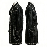 Manteau long en cuir véritable noir à franges et cloutures pour homme, style western, vente en gros, fournisseur