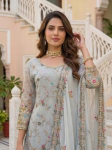 Conjunto de salwar kameez de georgette sintética bordado con lentejuelas blancas, traje tradicional indio pakistaní para bodas y fiestas para mujeres. - Product Image 2