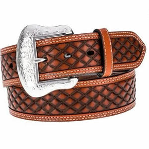 Ceinture en cuir occidentale durable, faite sur mesure pour hommes et femmes, avec un design en tressage de panier, gravée et ornée de motifs - Product Image 4
