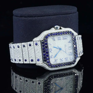 Montre unisexe de luxe en acier inoxydable ETA sertie de diamants Moissanite VVS, aiguilles en rubis, cadran en verre analogique, mouvement mécanique - Product Image 2