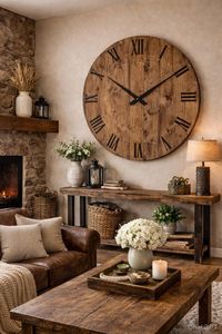 Hand Crafted Rustic Wooden <b>Wall</b> <b>Clock</b> Round Analog Quartz Battery Operated Roman Numerals Living Room <b>Decor</b> - Product Image 5