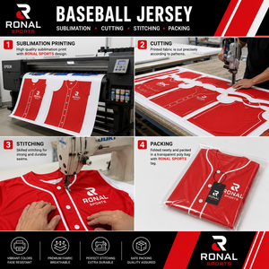 Camiseta de Béisbol Roja para Hombre RONAL SPORTS, Manga Corta, Cierre de Botones, Logotipo Bordado, Prenda Transpirable de Poliéster en Oferta - Product Image 5
