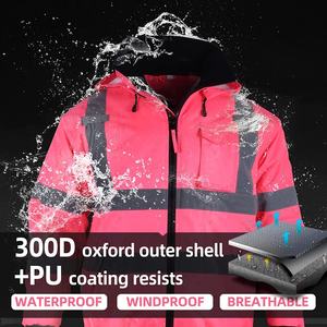 Custom Workwear <b>Hi</b> <b>Vis</b> Reflective Safety Winter Bomber <b>Jacket</b> Hoodie Unisex High Visibility Quilted ANSI Certified Polyester - Product Image 4