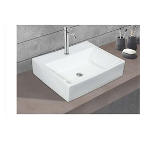 Modern rectangular wall hung ceramic wash basin 420x420x155mm glossy white floating bathroom sink with half pedestal - Product Image 6