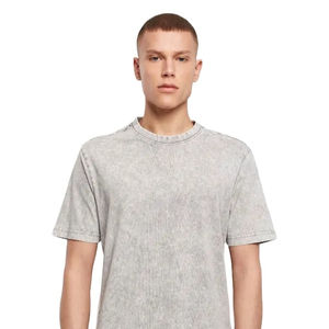 T-shirt en tricot uni délavé à l'acide pour homme, manches courtes, 100% coton, séchage rapide, respirant, style streetwear vintage, mode estivale - Product Image 1