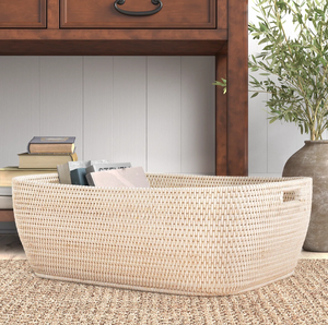 Panier de rangement en rotin naturel fait main avec poignées, panier rectangulaire pour organiser, décoration d'intérieur - Product Image 3