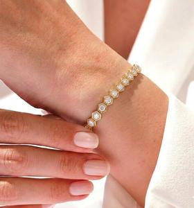 Fashion Bracelets Honeycomb Hexagonal Shaped Tennis Bracelet 14K Yellow <b>Gold</b> Lab Grown Diamond Dainty Link Chain Bracelets Women - Product Image 6