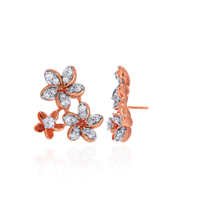 Pendientes de Oro Rosa de 14K con Diseño Floral, Diamantes Cultivados en Laboratorio con Corte Marquesa y Redondo, Joyería Fina para Mujer - Product Image 3