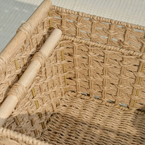 Juego de 2 Cestas tejidas de jacinto de agua con asas Solución de almacenamiento rectangular - Product Image 3