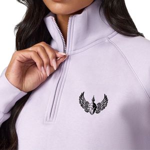 Sweat-shirt pour femme en molleton lavande à manches raglan, col montant et quart de zip, manches longues, style streetwear décontracté, coupe ample, pour usage quotidien - Product Image 6