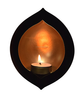 Porte-bougie chauffe-plat élégant en forme de feuille, fait main, noir et or, à fixer au mur, décoration de Noël pour la maison, en métal - Product Image 6