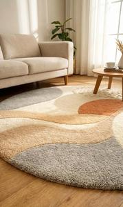 Modern <b>Abstract</b> Landscape Wool Medium Pile Cotton <b>Canvas</b> Backing Area Rug Hand Tufted Anti-Slip Terracotta Grey Cream Living - Product Image 5