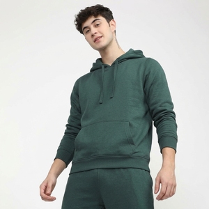 Hot <b>sale</b> 2026 Men's Dark Green Hooded Sweatshirt Regular Fit Cotton Fleece Casual Pullover with Front Pocket Autumn Wear - Product Image 3