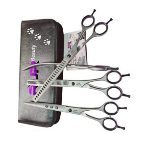 Ensemble de 4 ciseaux de toilettage pour animaux de compagnie en acier inoxydable de haute qualité avec pointe lisse antistatique pour un éclaircissement de précision - Product Image 5