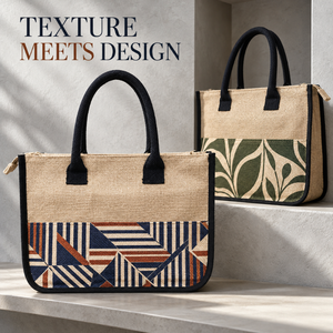 Sac fourre-tout imprimé en toile de jute et coton avec poche zippée et poignée longue |   Sac à main réutilisable de style décontracté pour femmes - Product Image 4