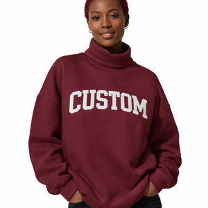 Sweat-shirt oversize pour femme, nouveau design, décontracté, hiver automne, col montant, en polaire polyester/coton, effet délavé, brodé - Product Image 1
