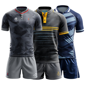 ชุดยูนิฟอร์มรักบี้แบบกระดุมหน้าสั่งทำพิเศษ เสื้อโปโลและกางเกงขาสั้นแบบซับลิเมชั่น แห้งเร็ว และชุดยูนิฟอร์มรักบี้แบบซับลิเมชั่นสำหรับฟุตบอล - Product Image 1