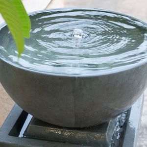 44.5\" Gray Polyresin Zen Bowl Outdoor Garden Water Fountain Relaxing <b>Bird</b> Bath and <b>Bird</b> Feeder for Lawn and <b>Backyard</b> - Product Image 4
