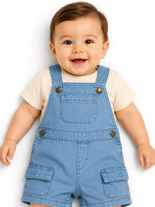 Conjunto de peto vaquero para bebé niño con camiseta de algodón suave, mono corto lindo, atuendo informal de verano con tirantes ajustables - Product Image 4