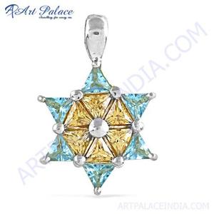 Pendentif en argent avec pierres précieuses en zircon cubique de style étoile à bascule - Product Image 1