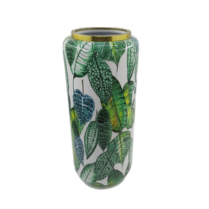 Florero Moderno de Metal con Estampado de Rama de Olivo Verde y Parte Superior Dorada para Decoración de Mesa - Product Image 4