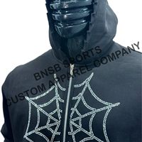 Sudadera con capucha Spider Streetwear Oversized Unisex de algodón polar, cómoda, con cremallera, de moda, con aplique sólido y efecto desgastado ácido