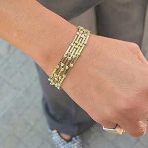 Bar Bamboo Thin <b>Bracelet</b> 18K 14K Solid Gold Bezel Round Cut Lab Grown Diamond Luxury <b>Stacking</b> Unique Everyday Wear Pipe <b>Bracelet</b> - Product Image 6