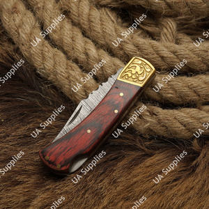 Couteaux pliants EDC de camping et de chasse, très demandés, de qualité supérieure, en acier Damascène, ultra-affûtés, avec manche en laiton et bois Pakka, OEM - Product Image 3